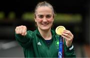 8 August 2021; Kellie Harrington of Ireland celebrates with her gold medal after victory over Beatriz Ferreira of Brazil in their women's lightweight final bout at the Kokugikan Arena during the 2020 Tokyo Summer Olympic Games in Tokyo, Japan. Photo by Brendan Moran/Sportsfile