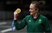 8 August 2021; Kellie Harrington of Ireland celebrates with her gold medal after victory over Beatriz Ferreira of Brazil in their women's lightweight final bout at the Kokugikan Arena during the 2020 Tokyo Summer Olympic Games in Tokyo, Japan. Photo by Brendan Moran/Sportsfile