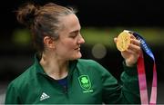 8 August 2021; Kellie Harrington of Ireland celebrates with her gold medal after victory over Beatriz Ferreira of Brazil in their women's lightweight final bout at the Kokugikan Arena during the 2020 Tokyo Summer Olympic Games in Tokyo, Japan. Photo by Brendan Moran/Sportsfile
