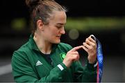 8 August 2021; Kellie Harrington of Ireland celebrates with her gold medal after victory over Beatriz Ferreira of Brazil in their women's lightweight final bout at the Kokugikan Arena during the 2020 Tokyo Summer Olympic Games in Tokyo, Japan. Photo by Brendan Moran/Sportsfile