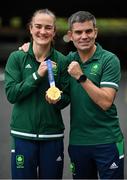 8 August 2021; Kellie Harrington of Ireland celebrates with her gold medal after victory over Beatriz Ferreira of Brazil in their women's lightweight final bout at the Kokugikan Arena during the 2020 Tokyo Summer Olympic Games in Tokyo, Japan. Photo by Brendan Moran/Sportsfile