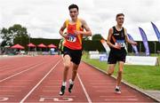 8 August 2021; Cormac Dixon of Tallaght AC, Dublin, left, crosses the line to win the Boy's U16 3000m, ahead of Sean Cronin of Clonliffe Harriers AC, Dublin, who finished second, during day three of the Irish Life Health National Juvenile Track & Field Championships at Tullamore Harriers Stadium in Tullamore, Offaly. Photo by Sam Barnes/Sportsfile