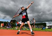 8 August 2021; Paul Edmundson of Nephin AC, competing in the Boys U14 Javelin during day three of the Irish Life Health National Juvenile Track & Field Championships at Tullamore Harriers Stadium in Tullamore, Offaly. Photo by Sam Barnes/Sportsfile