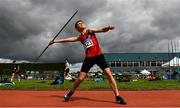 8 August 2021; Davis Quinn of Lucan Harriers, Dublin, competing in the Boy's U14 Javelin during day three of the Irish Life Health National Juvenile Track & Field Championships at Tullamore Harriers Stadium in Tullamore, Offaly. Photo by Sam Barnes/Sportsfile