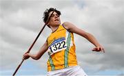 8 August 2021; Barry Langan of Lake District AC, competing in the Boy's U14 Javelin during day three of the Irish Life Health National Juvenile Track & Field Championships at Tullamore Harriers Stadium in Tullamore, Offaly. Photo by Sam Barnes/Sportsfile