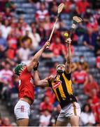 8 August 2021; TJ Reid of Kilkenny in action against Eoin Cadogan of Cork during the GAA Hurling All-Ireland Senior Championship semi-final match between Kilkenny and Cork at Croke Park in Dublin. Photo by David Fitzgerald/Sportsfile