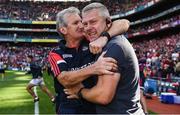 8 August 2021; Cork manager Kieran Kingston celebrates with Cork selector Diarmuid O'Sullivan after the GAA Hurling All-Ireland Senior Championship semi-final match between Kilkenny and Cork at Croke Park in Dublin. Photo by Harry Murphy/Sportsfile