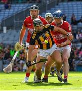 8 August 2021; Richie Hogan of Kilkenny is tackled by Niall O'Leary, right, Seán O'Donoghue and Declan Dalton of Cork, left, during the GAA Hurling All-Ireland Senior Championship semi-final match between Kilkenny and Cork at Croke Park in Dublin. Photo by Ray McManus/Sportsfile