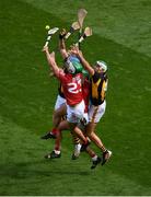 8 August 2021; Alan Cadogan, left, and Robbie O'Flynn of Cork in action against TJ Reid, left, and Paddy Deegan of Kilkenny during the GAA Hurling All-Ireland Senior Championship semi-final match between Kilkenny and Cork at Croke Park in Dublin. Photo by Daire Brennan/Sportsfile