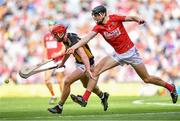 8 August 2021; Adrian Mullen of Kilkenny in action against Robert Downey of Cork during the GAA Hurling All-Ireland Senior Championship semi-final match between Kilkenny and Cork at Croke Park in Dublin. Photo by Piaras Ó Mídheach/Sportsfile