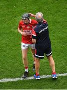 8 August 2021; Cork manager Kieran Kingston congratulates Jack O'Connor of Cork as he leaves the field during extra-time during the GAA Hurling All-Ireland Senior Championship semi-final match between Kilkenny and Cork at Croke Park in Dublin. Photo by Daire Brennan/Sportsfile