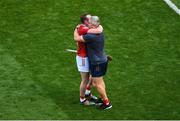 8 August 2021; Damien Cahalane of Cork celebrates with team selector Diarmuid O'Sullivan after the GAA Hurling All-Ireland Senior Championship semi-final match between Kilkenny and Cork at Croke Park in Dublin. Photo by Daire Brennan/Sportsfile