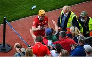 8 August 2021; Niall O'Leary of Cork celebrates with supporters after the GAA Hurling All-Ireland Senior Championship semi-final match between Kilkenny and Cork at Croke Park in Dublin. Photo by Daire Brennan/Sportsfile