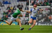 7 August 2021; Calum Lyons of Waterford in action against Conor Boylan of Limerick during the GAA Hurling All-Ireland Senior Championship semi-final match between Limerick and Waterford at Croke Park in Dublin. Photo by Eóin Noonan/Sportsfile