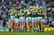 7 August 2021; Limerick players before the GAA Hurling All-Ireland Senior Championship semi-final match between Limerick and Waterford at Croke Park in Dublin. Photo by Eóin Noonan/Sportsfile