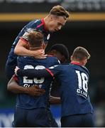 8 August 2021; Nahum Melvin-Lambert of St Patrick's Athletic, centre, celebrates with team-mates after scoring their side's first goal during the SSE Airtricity League Premier Division match between Dundalk and St Patrick's Athletic at Oriel Park in Dundalk, Louth. Photo by Seb Daly/Sportsfile