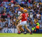 8 August 2021; Billy Ryan of Kilkenny is tackled by Niall O'Leary of Cork during the GAA Hurling All-Ireland Senior Championship semi-final match between Kilkenny and Cork at Croke Park in Dublin. Photo by Ray McManus/Sportsfile