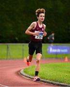 8 August 2021; Diarmuid Fagan of Mullingar Harriers AC, Westmeath, competing in the Boy's U17 3000m during day three of the Irish Life Health National Juvenile Track & Field Championships at Tullamore Harriers Stadium in Tullamore, Offaly. Photo by Sam Barnes/Sportsfile