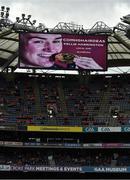 8 August 2021; An image of Kellie Harrington of Ireland with her gold medal after defeating Beatriz Ferreira of Brazil in their women's lightweight final bout is displayed on the big screen before the GAA Hurling All-Ireland Senior Championship semi-final match between Kilkenny and Cork at Croke Park in Dublin. Photo by Ray McManus/Sportsfile