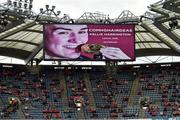 8 August 2021; An image of Kellie Harrington of Ireland with her gold medal after defeating Beatriz Ferreira of Brazil in their women's lightweight final bout is displayed on the big screen before the GAA Hurling All-Ireland Senior Championship semi-final match between Kilkenny and Cork at Croke Park in Dublin. Photo by Ray McManus/Sportsfile