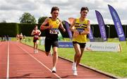 8 August 2021;Sean Connaughton of Dunleer AC, Louth, left, competing in the Boy's U18 3000m, and Matthew Lavery of North Belfast Harriers, competing in the Boy's U19 3000m during day three of the Irish Life Health National Juvenile Track & Field Championships at Tullamore Harriers Stadium in Tullamore, Offaly. Photo by Sam Barnes/Sportsfile