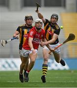8 August 2021; Luke Meade of Cork in action against Walter Walsh, right, and James Bergin of Kilkenny during the GAA Hurling All-Ireland Senior Championship semi-final match between Kilkenny and Cork at Croke Park in Dublin. Photo by Piaras Ó Mídheach/Sportsfile