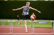 6 August 2021; Eoghan Mac Muiris Fitzmaurice of Dundrum South Dublin AC, competing in the Boy's U16 250m Hurdles heats during day one of the Irish Life Health National Juvenile Track & Field Championships at Tullamore Harriers Stadium in Tullamore, Offaly. Photo by Sam Barnes/Sportsfile