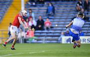 9 August 2021; Eoin O'Leary of Cork shoots to score his side's first goal past Waterford goalkeeper Cian Troy during the Electric Ireland Munster Minor Hurling Championship Final match between Cork and Waterford at Semple Stadium in Thurles, Tipperary. Photo by Piaras Ó Mídheach/Sportsfile