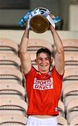 9 August 2021; Cork captain Ben O'Connor lifts the TWA cup after the Electric Ireland Munster Minor Hurling Championship Final match between Cork and Waterford at Semple Stadium in Thurles, Tipperary. Photo by Piaras Ó Mídheach/Sportsfile