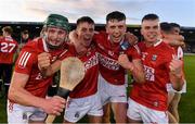 9 August 2021; Cork players, from left, Oran O'Regan, William Buckley, Diarmuid Healy and Darragh O'Sullivan celebrate after their side's win in the Electric Ireland Munster Minor Hurling Championship Final match between Cork and Waterford at Semple Stadium in Thurles, Tipperary. Photo by Piaras Ó Mídheach/Sportsfile