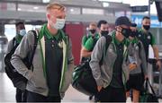 10 August 2021; Liam Scales of Shamrock Rovers at Dublin Airport prior to his side's departure to Albania for their UEFA Europa Conference League third qualifying round second leg match against Teuta. Photo by Seb Daly/Sportsfile
