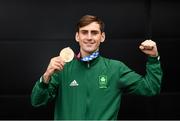 10 August 2021; Bronze medallist Aidan Walsh at Dublin Airport as Team Ireland's boxers return from the Tokyo 2020 Olympic Games. Photo by Seb Daly/Sportsfile