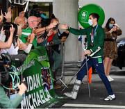 10 August 2021; Bronze medallist Aidan Walsh is greeted by family and friends at Dublin Airport as Team Ireland's boxers return from the Tokyo 2020 Olympic Games. Photo by Seb Daly/Sportsfile