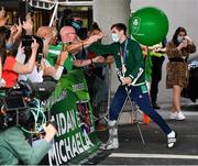 10 August 2021; Bronze medallist Aidan Walsh is greeted by family and friends at Dublin Airport as Team Ireland's boxers return from the Tokyo 2020 Olympic Games. Photo by Seb Daly/Sportsfile