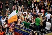 10 August 2021; Team Ireland women's lightweight gold medallist Kellie Harrington and Emmet Brennan pass through Portland Row in Dublin on their return from the Tokyo 2020 Summer Olympic Games. Photo by David Fitzgerald/Sportsfile
