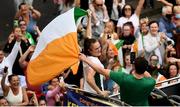 10 August 2021; Team Ireland women's lightweight gold medallist Kellie Harrington and Emmet Brennan pass through Portland Row in Dublin on their return from the Tokyo 2020 Summer Olympic Games. Photo by David Fitzgerald/Sportsfile