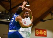 10 August 2021; David Bugeja of Malta in action against Lorenzo Liberti of San Marino during the FIBA Men’s European Championship for Small Countries day one match between Malta and San Marino at National Basketball Arena in Tallaght, Dublin. Photo by Eóin Noonan/Sportsfile