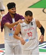 10 August 2021; Malta players Tevin Falzon, left, and Aaron Falzon during the FIBA Men’s European Championship for Small Countries day one match between Malta and San Marino at National Basketball Arena in Tallaght, Dublin. Photo by Eóin Noonan/Sportsfile