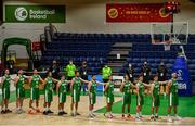 10 August 2021; Ireland players stand for the playing of Amhrán na bhFiann before the FIBA Men’s European Championship for Small Countries day one match between Andorra and Ireland at National Basketball Arena in Tallaght, Dublin. Photo by Eóin Noonan/Sportsfile
