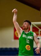 10 August 2021; Jordan Blount of Ireland celebrates scoring a three pointer during the FIBA Men’s European Championship for Small Countries day one match between Andorra and Ireland at National Basketball Arena in Tallaght, Dublin. Photo by Eóin Noonan/Sportsfile