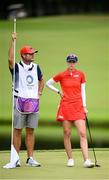 7 August 2021; Nelly Korda of United States and caddy Jason McDede on the 18th during round four of the women's individual stroke play at the Kasumigaseki Country Club during the 2020 Tokyo Summer Olympic Games in Kawagoe, Saitama, Japan. Photo by Stephen McCarthy/Sportsfile