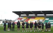 11 August 2021; Dundalk players huddle during a Dundalk training session at Tallaght Stadium in Dublin. Photo by Ben McShane/Sportsfile
