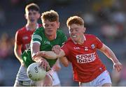 11 August 2021; Jack Somers of Limerick in action against Dan Twomey of Cork during the Electric Ireland Munster minor football championship final match between Cork and Limerick at Semple Stadium in Thurles, Tipperary.  Photo by Piaras Ó Mídheach/Sportsfile