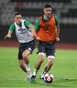 11 August 2021; Ronan Finn, right, and Max Murphy during a Shamrock Rovers training session at Elbasan Arena in Elbasan, Albania. Photo by Florion Goga/Sportsfile