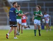 11 August 2021; Limerick manager Kevin Denihan talks to his players during a water break in the Electric Ireland Munster minor football championship final match between Cork and Limerick at Semple Stadium in Thurles, Tipperary.  Photo by Piaras Ó Mídheach/Sportsfile