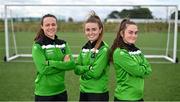 12 August 2021; Peamount United players, from left, Áine O’Gorman, Dearbhaile Beirne and Alannah McEvoy during a Peamount United media day at the FAI National Training Centre in Abbotstown, Dublin. Photo by Seb Daly/Sportsfile