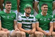 7 August 2021; Limerick players, from left, Declan Hannon, Nickie Quaid, and Seán Finn in the team photograph before the GAA Hurling All-Ireland Senior Championship semi-final match between Limerick and Waterford at Croke Park in Dublin. Photo by Piaras Ó Mídheach/Sportsfile