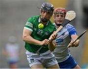7 August 2021; Graeme Mulcahy of Limerick in action against Calum Lyons of Waterford during the GAA Hurling All-Ireland Senior Championship semi-final match between Limerick and Waterford at Croke Park in Dublin. Photo by Piaras Ó Mídheach/Sportsfile