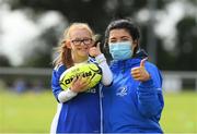 12 August 2021; Addison Cole, age 11, with coach Aoife Dunne during the Bank of Ireland Leinster Rugby Summer Inclusion Camp at Newbridge RFC in Newbridge, Kildare. Photo by Matt Browne/Sportsfile