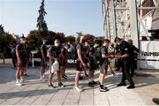 12 August 2021; Bohemians players arrive at the stadium prior to the UEFA Europa Conference League Third Qualifying Round Second Leg match between PAOK and Bohemians at Toumba Stadium in Thessaloniki, Greece. Photo by Argiris Makris /Sportsfile